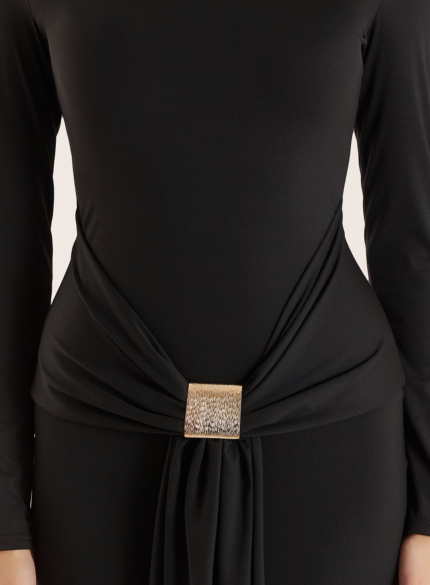 Black Jersey Hardware Waist Detail Maxi Dress